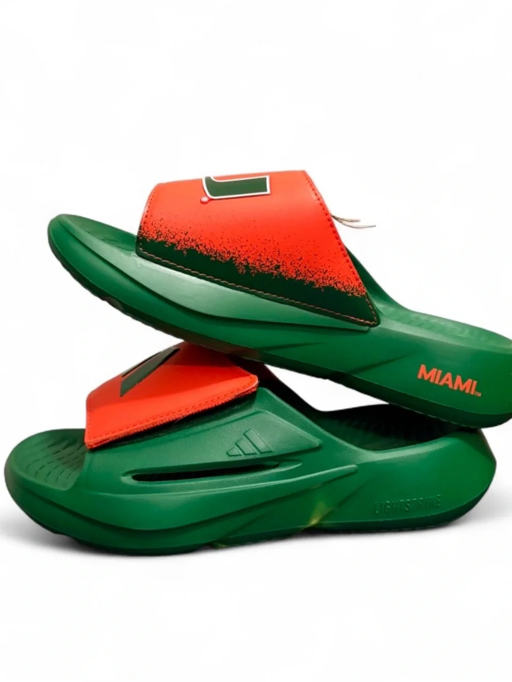 adidas Green & Orange Youth Slide Sandals with U and adidas Logos